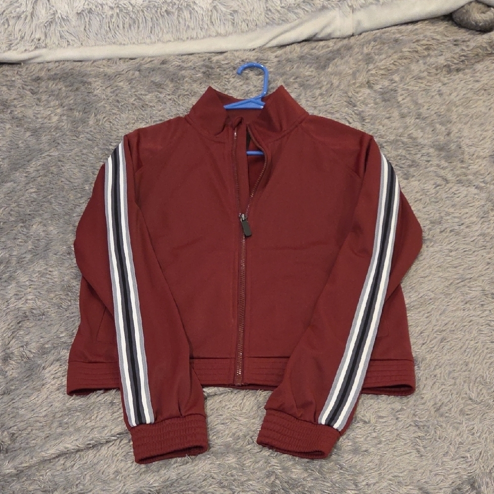 Mondetta Maroon Zip-Up Track Jacket with Stripe Sleeves Size L, New With Tags!